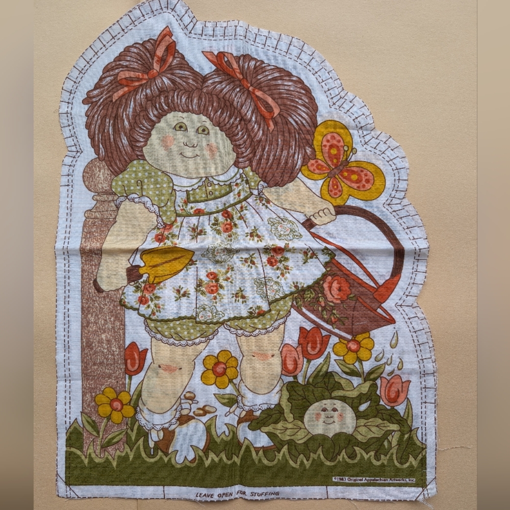 Vintage Cabbage Patch Kids 1983 Doll Fabric Panel Floral Garden Design